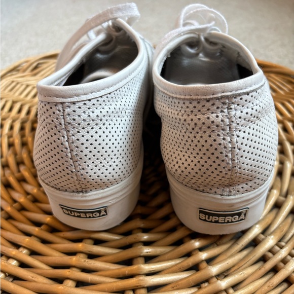 Superga White Perforated Leather Platform Lace Up Sneakers Size 8.5 - Picture 7 of 9